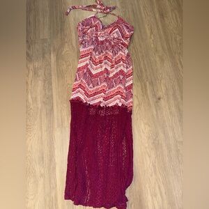Vanity Red and Pink Patterned‎ Maxi Dress